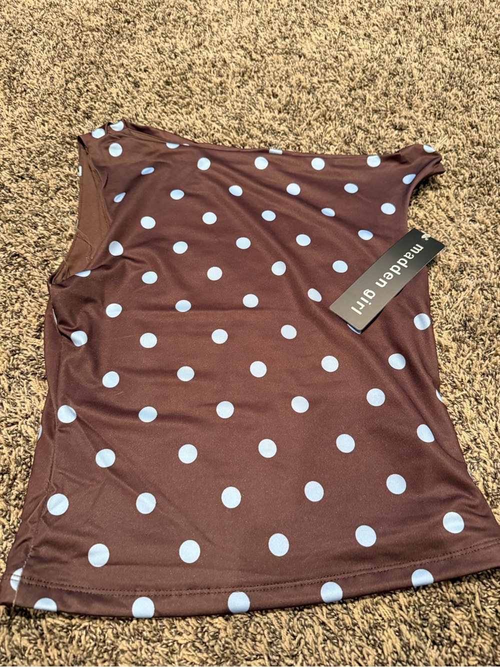 Madden Girl Brown Tank Top with White Polka Dots